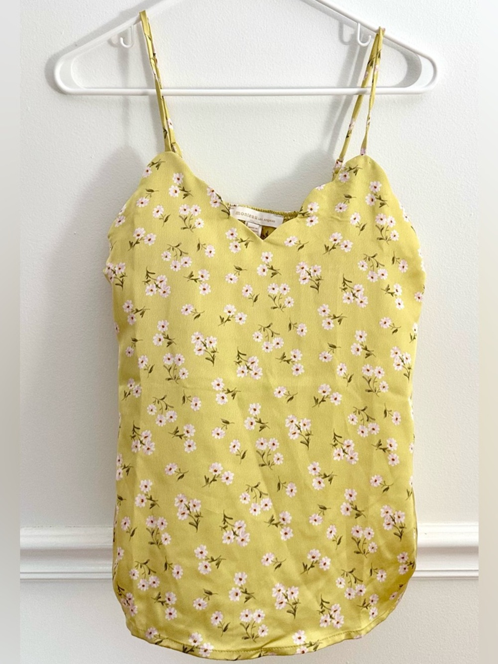 Monteau LA Floral Camisole M Mustard Yellow Dainty Cottagecore Scalloped Tank